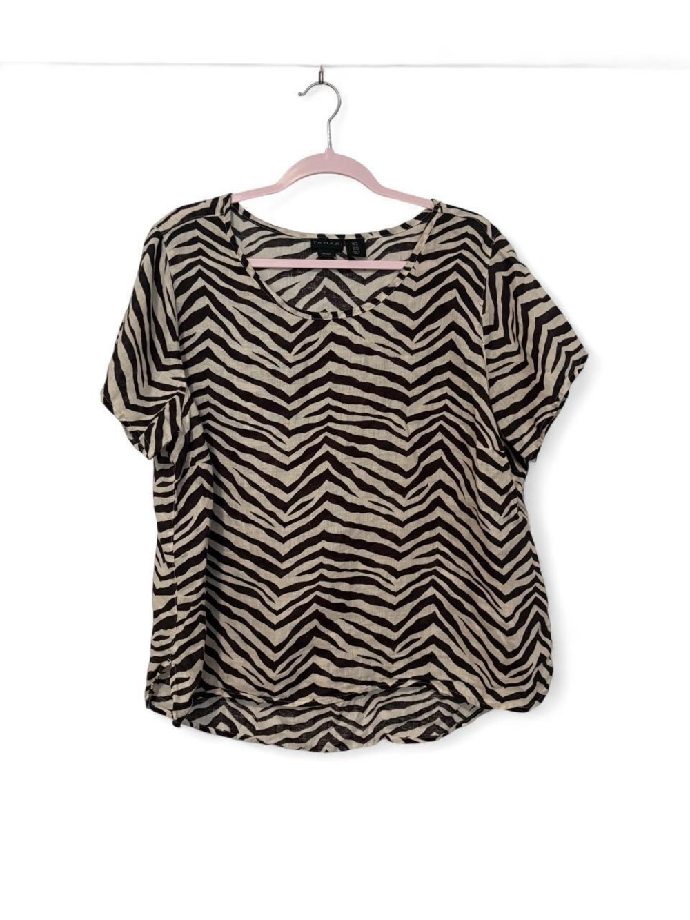 Zebra print 100% linen comfy flowy NWOT top 1x fits like large xl